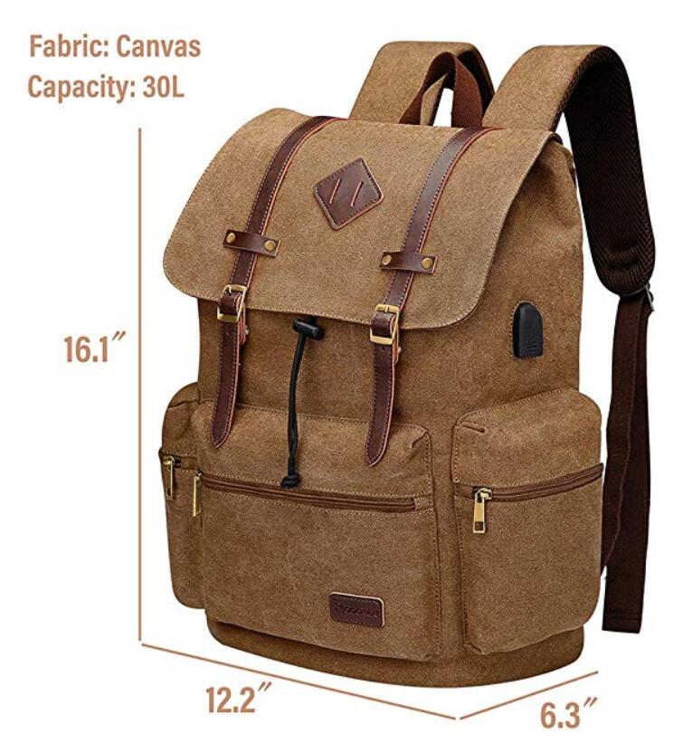 Canvas Leather Rucksack Backpack Vintage Laptop Bookbag For Men Women