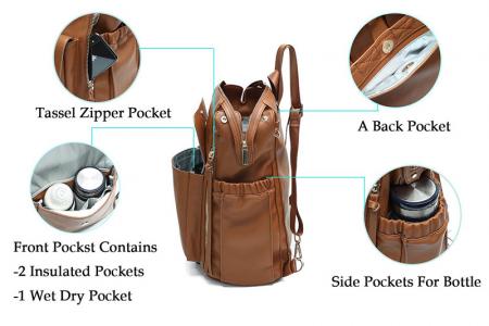 Large Capacity Leather Diaper Backpack