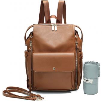 Large Capacity Leather Diaper Backpack